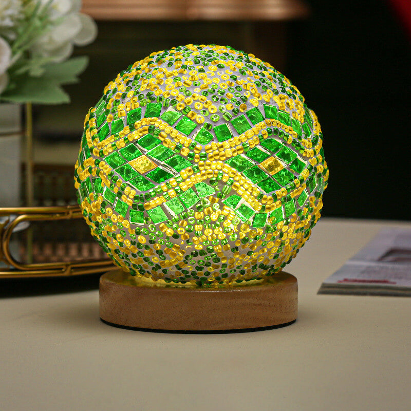 Mosaic Glass Table Lamp | Color-Changing LED Globe Design