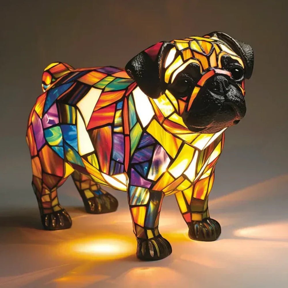 Stained Glass Dog Table Lamp Tiffany Style Pet Lighting Living Room