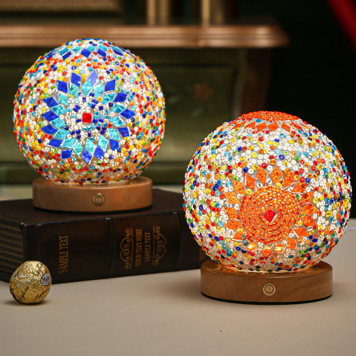 Mosaic Glass Table Lamp | Color-Changing LED Globe Design