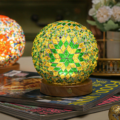 Mosaic Glass Table Lamp | Color-Changing LED Globe Design