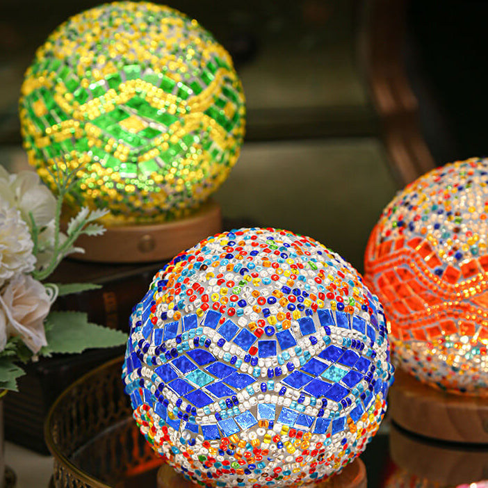 Mosaic Glass Table Lamp | Color-Changing LED Globe Design