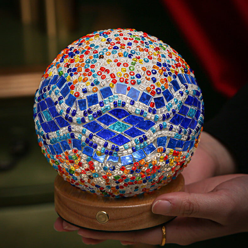 Mosaic Glass Table Lamp | Color-Changing LED Globe Design