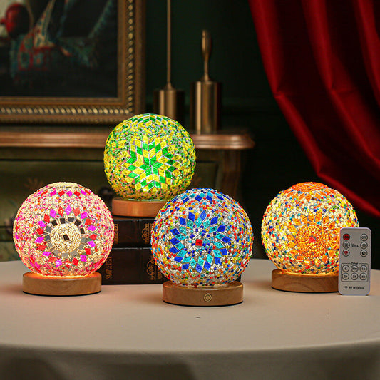 Mosaic Glass Table Lamp | Color-Changing LED Globe Design