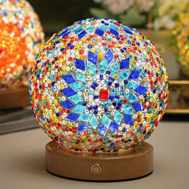 Mosaic Glass Table Lamp | Color-Changing LED Globe Design