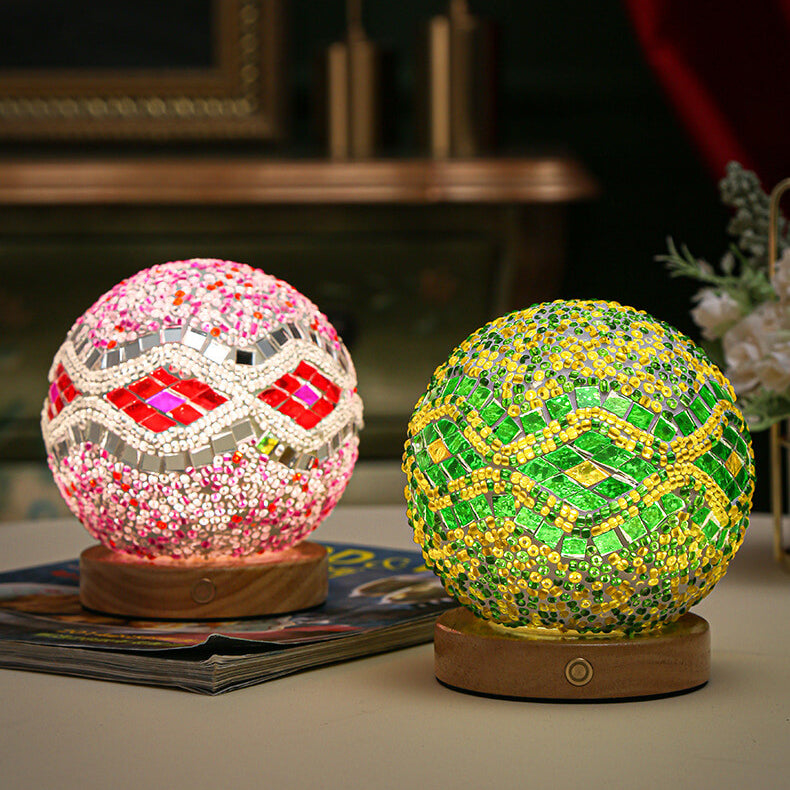 Mosaic Glass Table Lamp | Color-Changing LED Globe Design