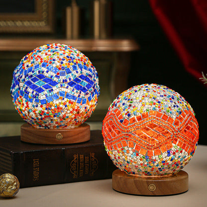 Mosaic Glass Table Lamp | Color-Changing LED Globe Design