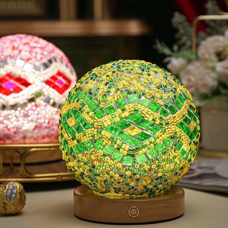 Mosaic Glass Table Lamp | Color-Changing LED Globe Design
