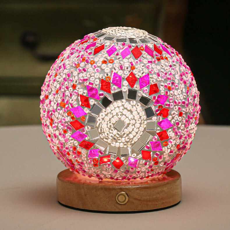 Mosaic Glass Table Lamp | Color-Changing LED Globe Design