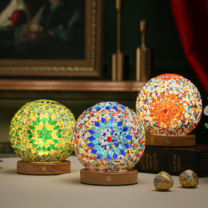 Mosaic Glass Table Lamp | Color-Changing LED Globe Design
