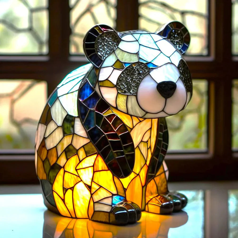 Stained Glass Table Lamp | Wolf Design with Mosaic Pattern