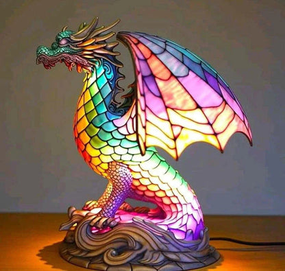 Stained Glass Table Lamp | Wolf Design with Mosaic Pattern