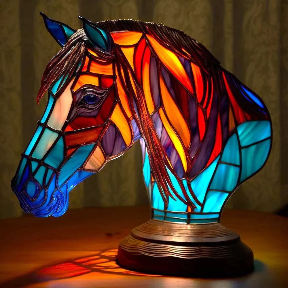 Stained Glass Table Lamp | Wolf Design with Mosaic Pattern