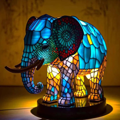 Stained Glass Table Lamp | Wolf Design with Mosaic Pattern