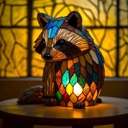 Stained Glass Table Lamp | Wolf Design with Mosaic Pattern