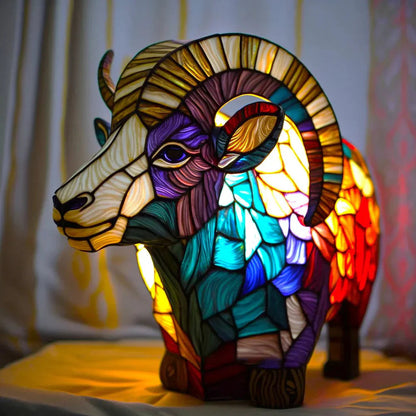Stained Glass Table Lamp | Wolf Design with Mosaic Pattern