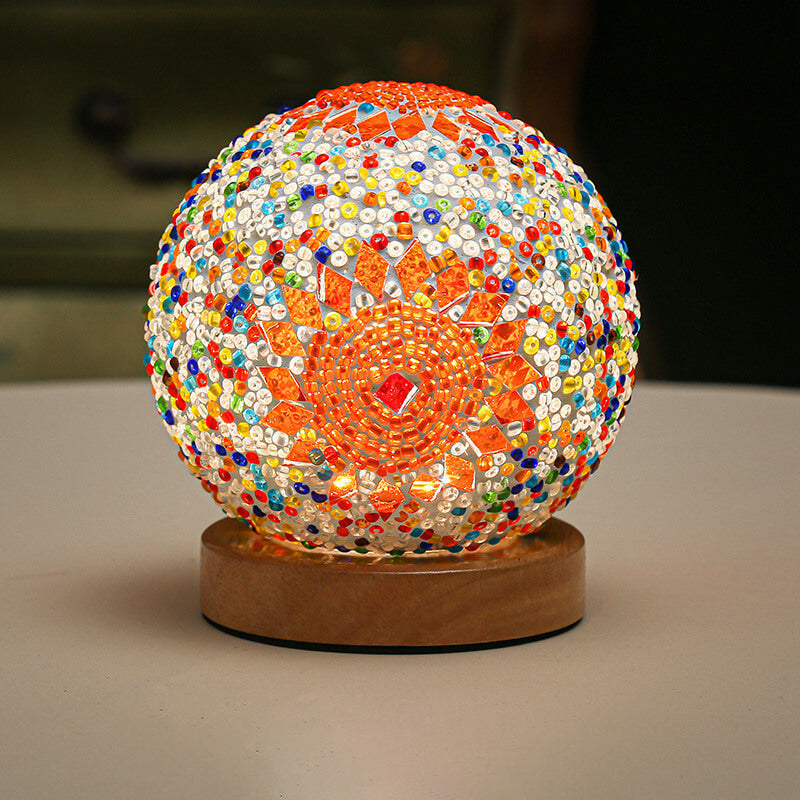 Mosaic Glass Table Lamp | Color-Changing LED Globe Design