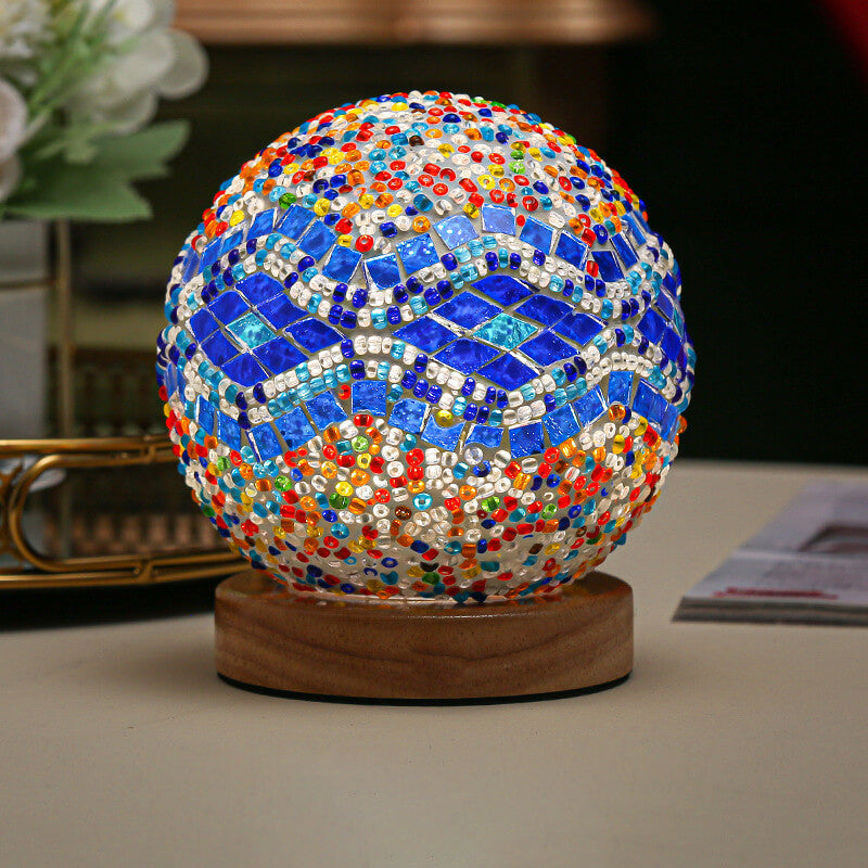 Mosaic Glass Table Lamp | Color-Changing LED Globe Design