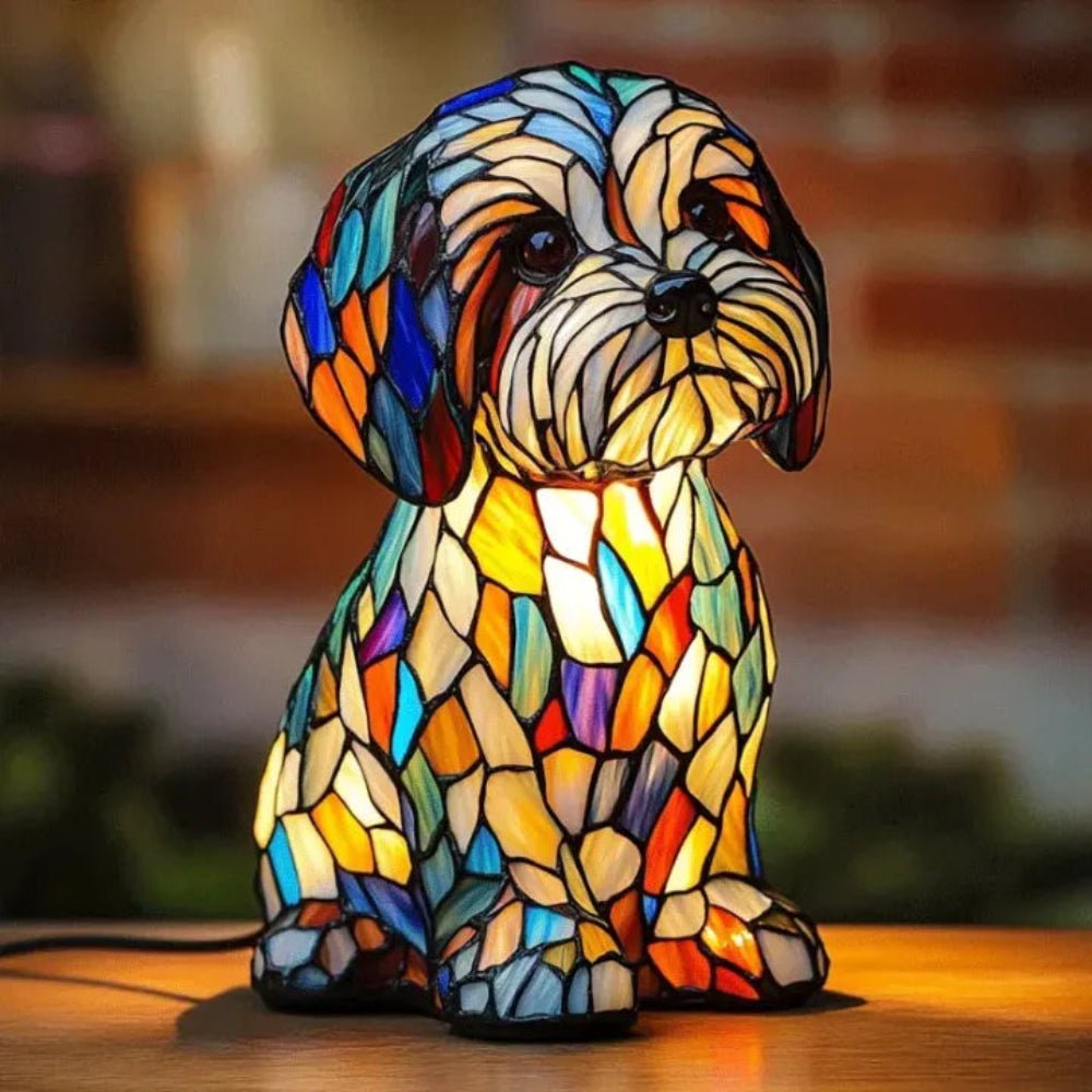 Stained Glass Dog Table Lamp Tiffany Style Pet Lighting Living Room