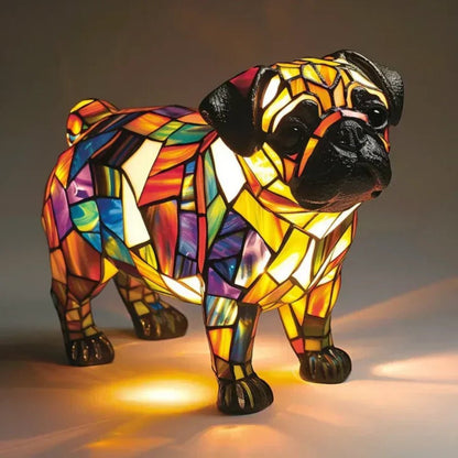 Stained Glass Dog Table Lamp Tiffany Style Pet Lighting Living Room