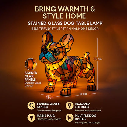 Stained Glass Dog Table Lamp Tiffany Style Pet Lighting Living Room