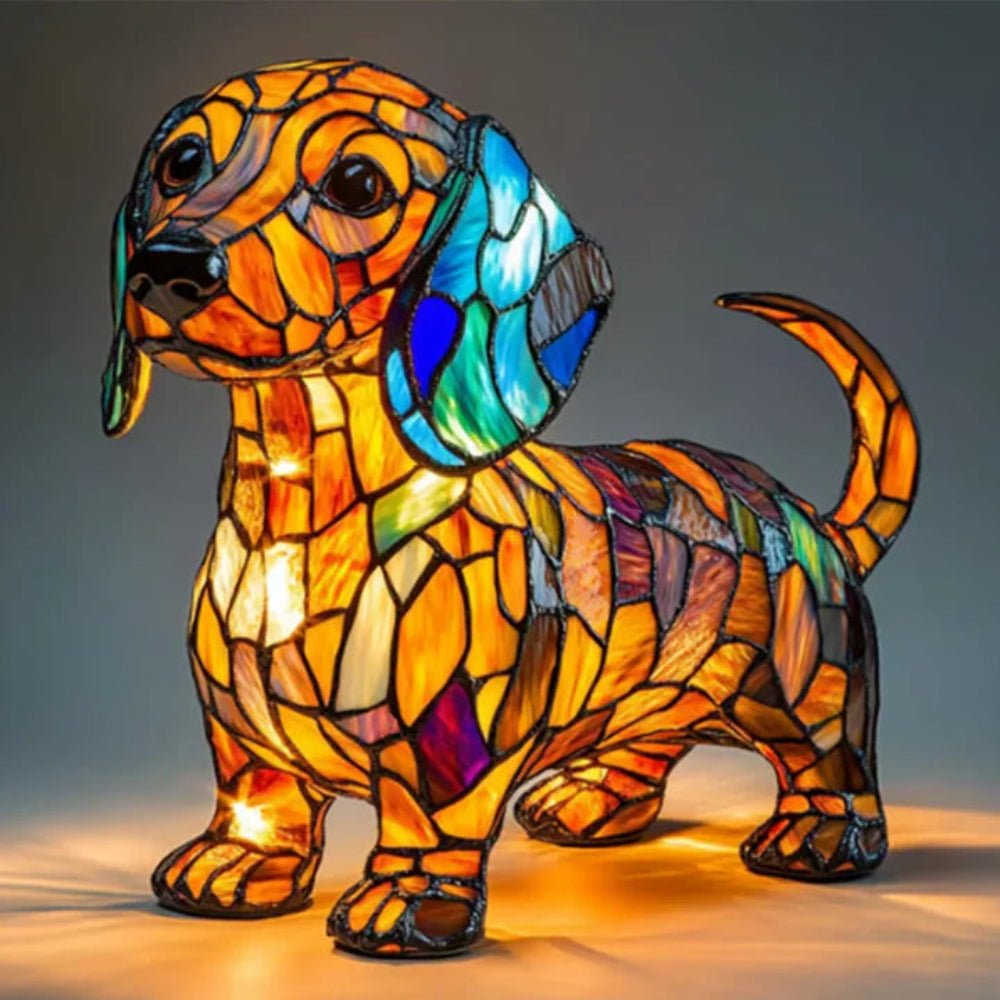 Stained Glass Dog Table Lamp Tiffany Style Pet Lighting Living Room
