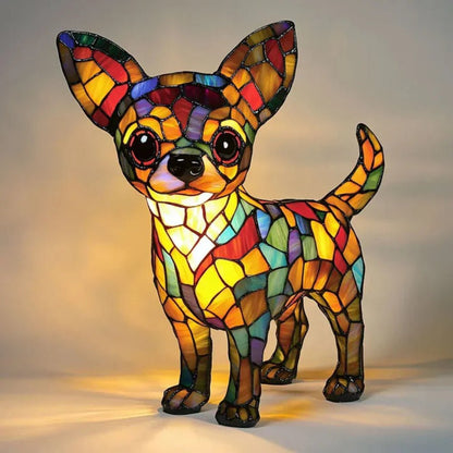 Stained Glass Dog Table Lamp Tiffany Style Pet Lighting Living Room