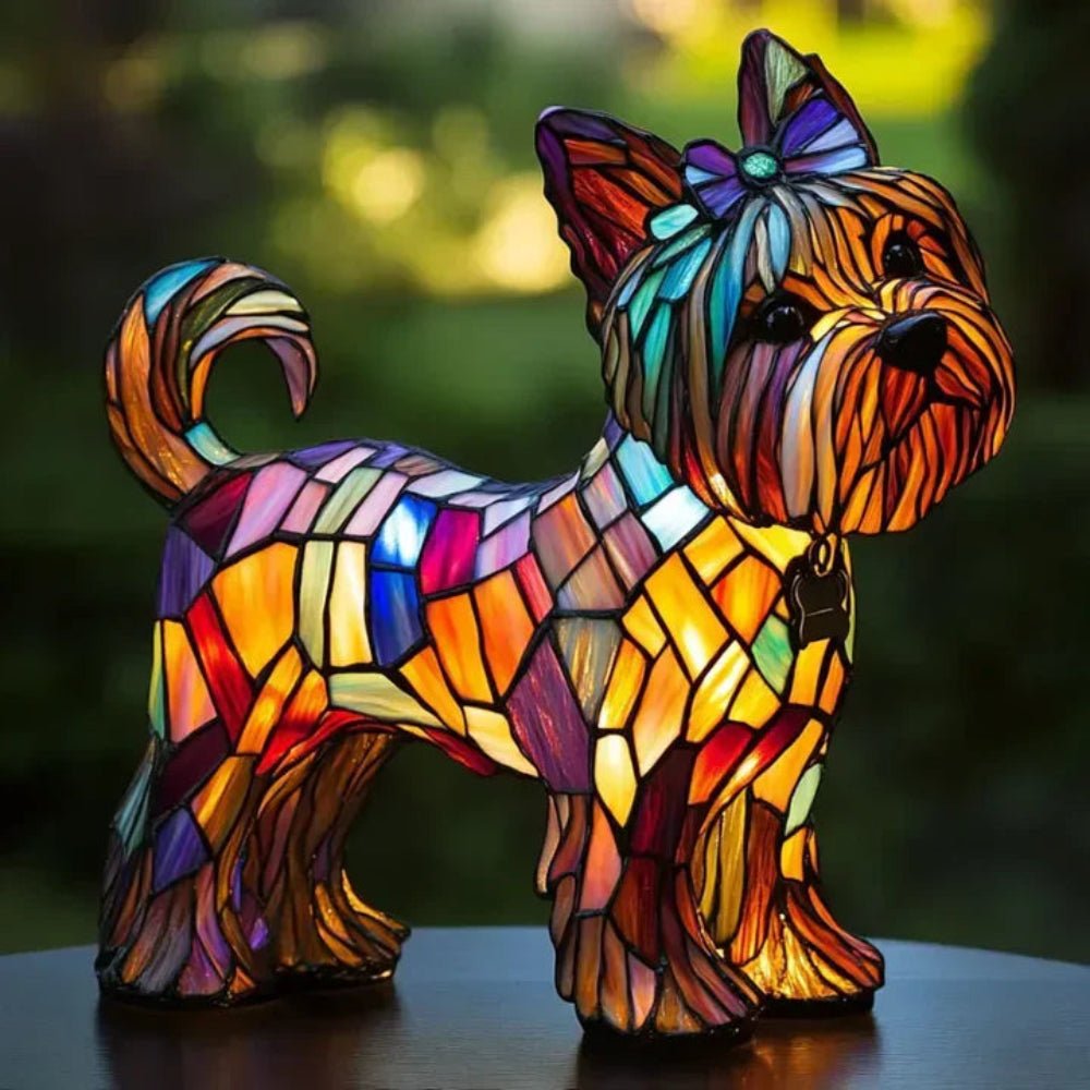 Stained Glass Dog Table Lamp Tiffany Style Pet Lighting Living Room