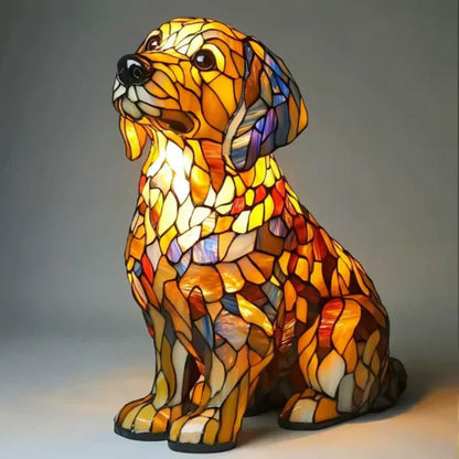 Stained Glass Dog Table Lamp Tiffany Style Pet Lighting Living Room