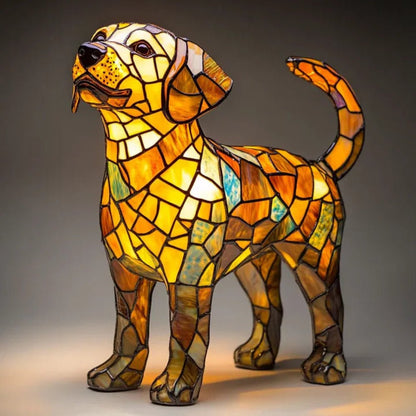 Stained Glass Dog Table Lamp Tiffany Style Pet Lighting Living Room