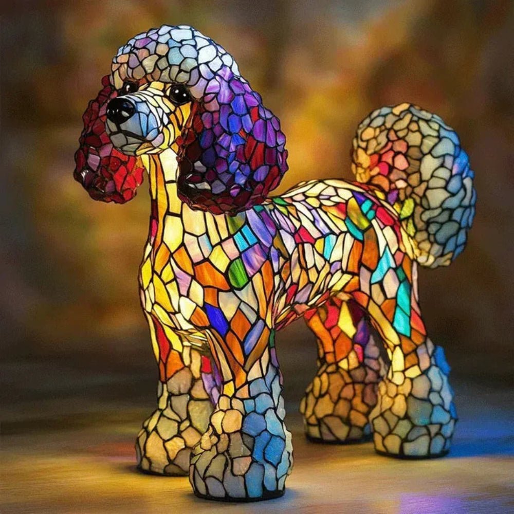 Stained Glass Dog Table Lamp Tiffany Style Pet Lighting Living Room