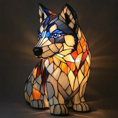 Stained Glass Dog Table Lamp Tiffany Style Pet Lighting Living Room