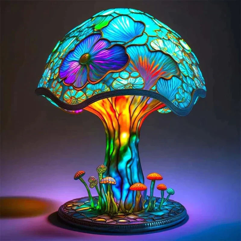 Stained Glass Table Lamp | Mushroom Floral Art Design