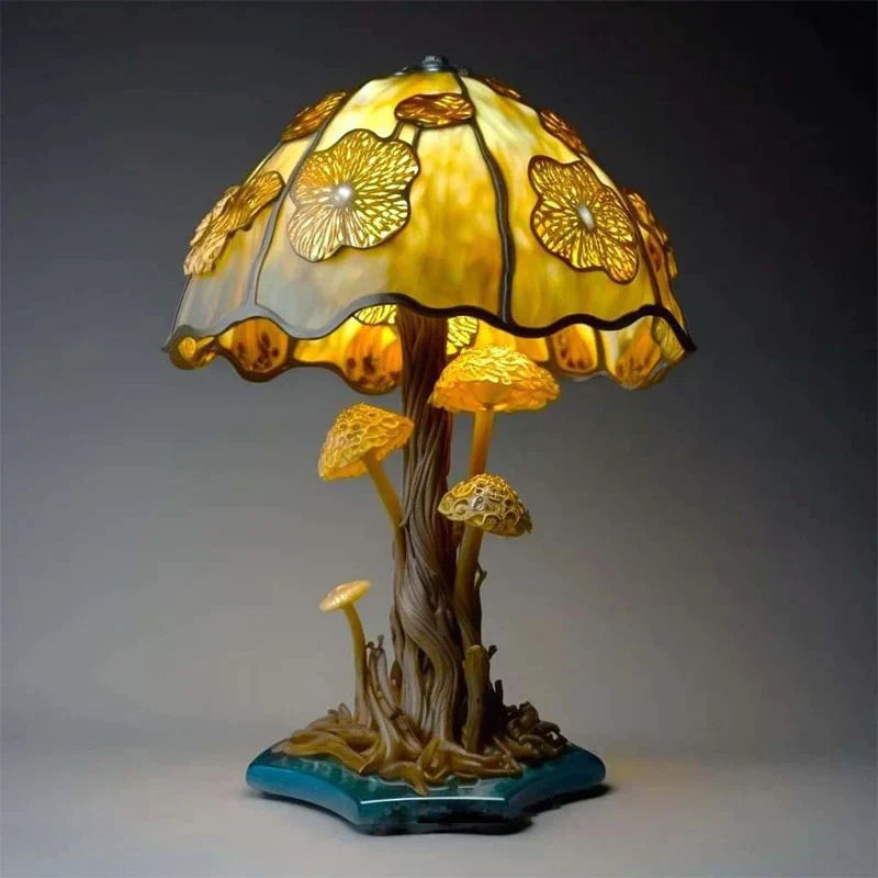 Stained Glass Table Lamp | Mushroom Floral Art Design