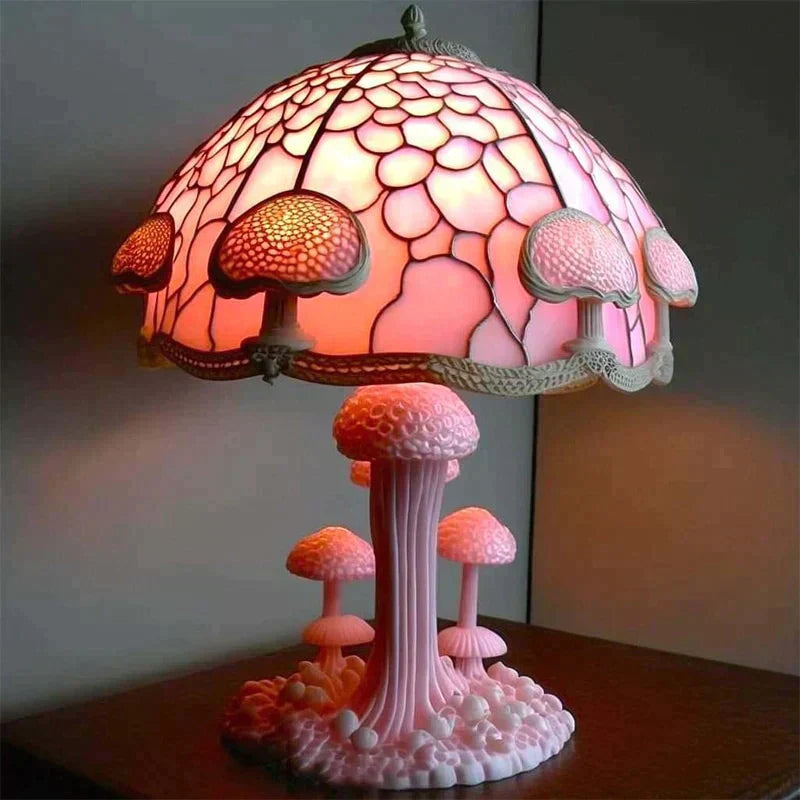 Stained Glass Table Lamp | Mushroom Floral Art Design