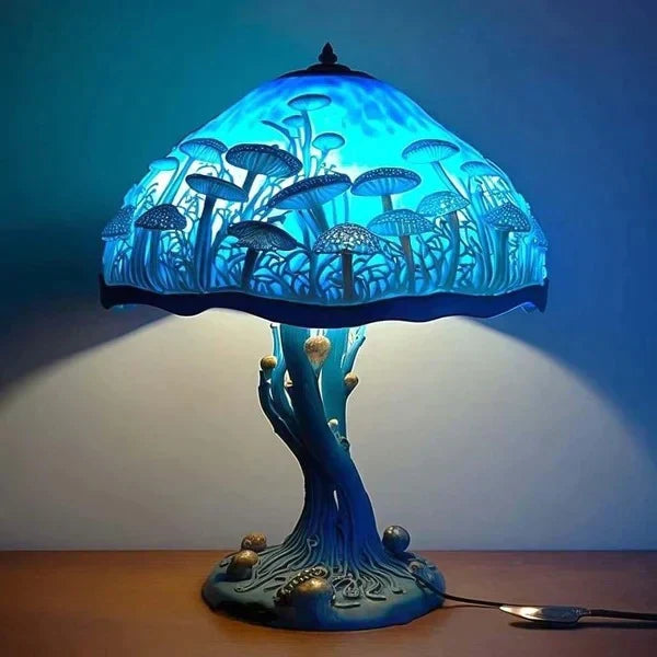 Stained Glass Table Lamp | Mushroom Floral Art Design